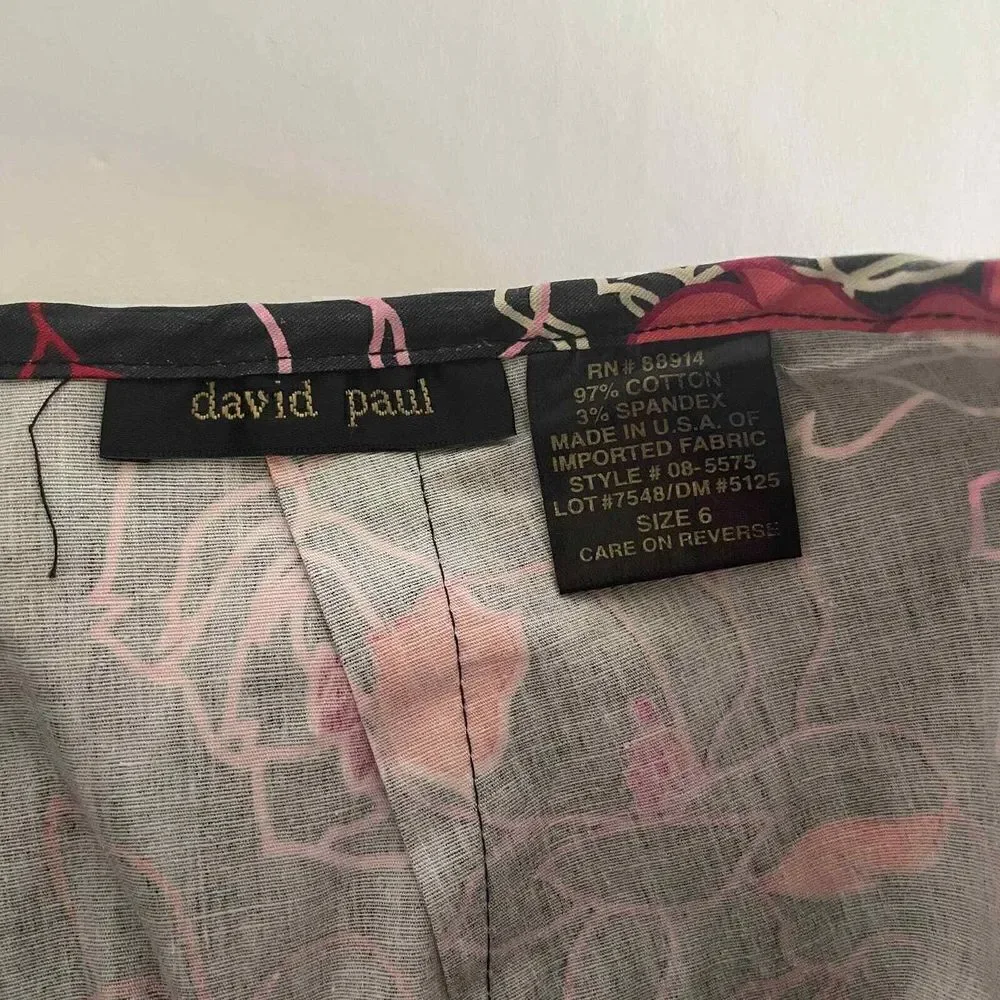 Vintage David Paul Cotton Spandex‎ Floral Rose Skort Made in USA Size 6